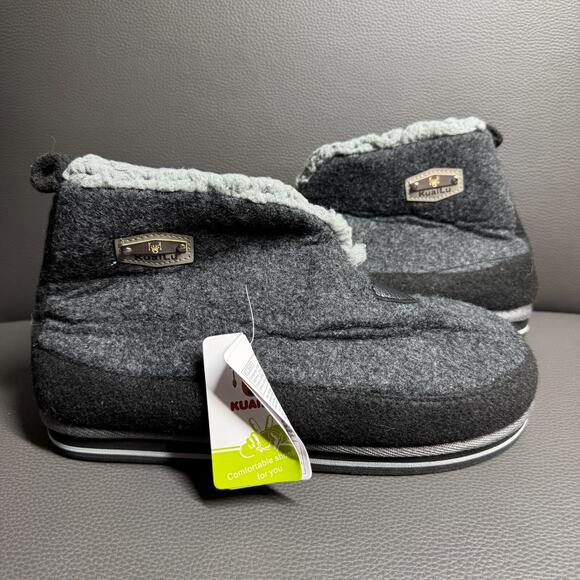 Kuailu Mens US 10 Slippers Shoes Gray NWT Euro 44 House Slip Ons Sherpa Fuzzy - Picture 1 of 6